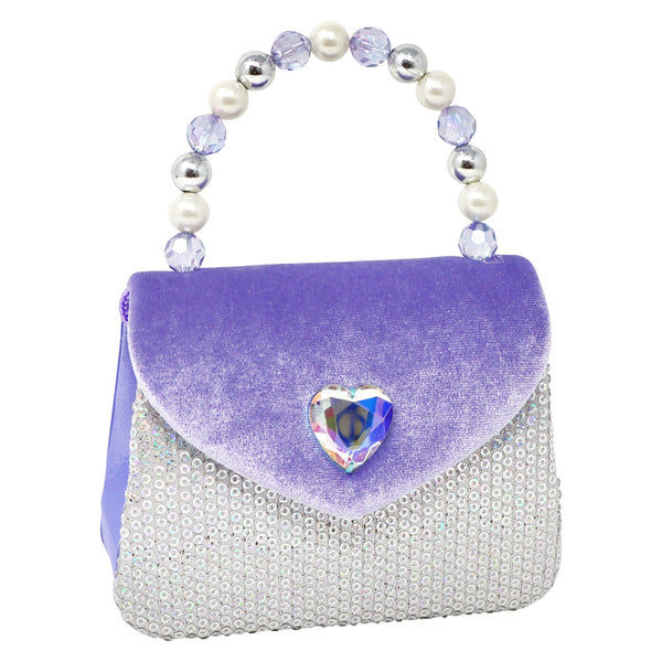 Princess Violet Velvet & Sequin Handbag with Beaded Handle Princess Violet Velvet & Sequin Handbag with Beaded Handle